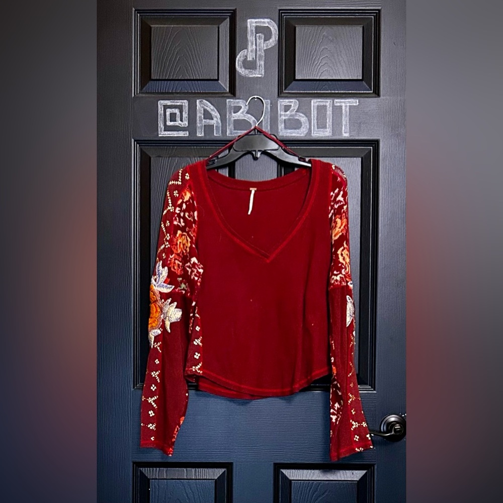 Free People Long Sleeve Embroidered Top